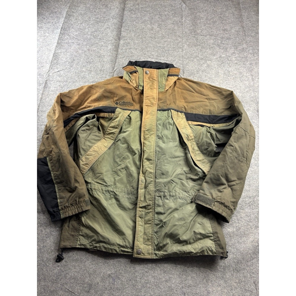 Columbia Mens M Brown Green Interchange Core Utility Coat Zip Snap VTG Gorpcore